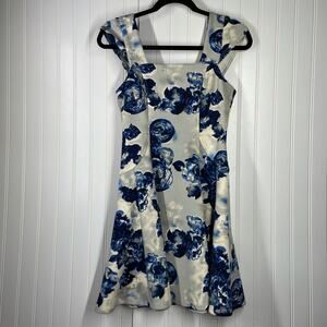 BCBGeneration Women’s White & Blue Floral Mini Square Neck Dress Size 2